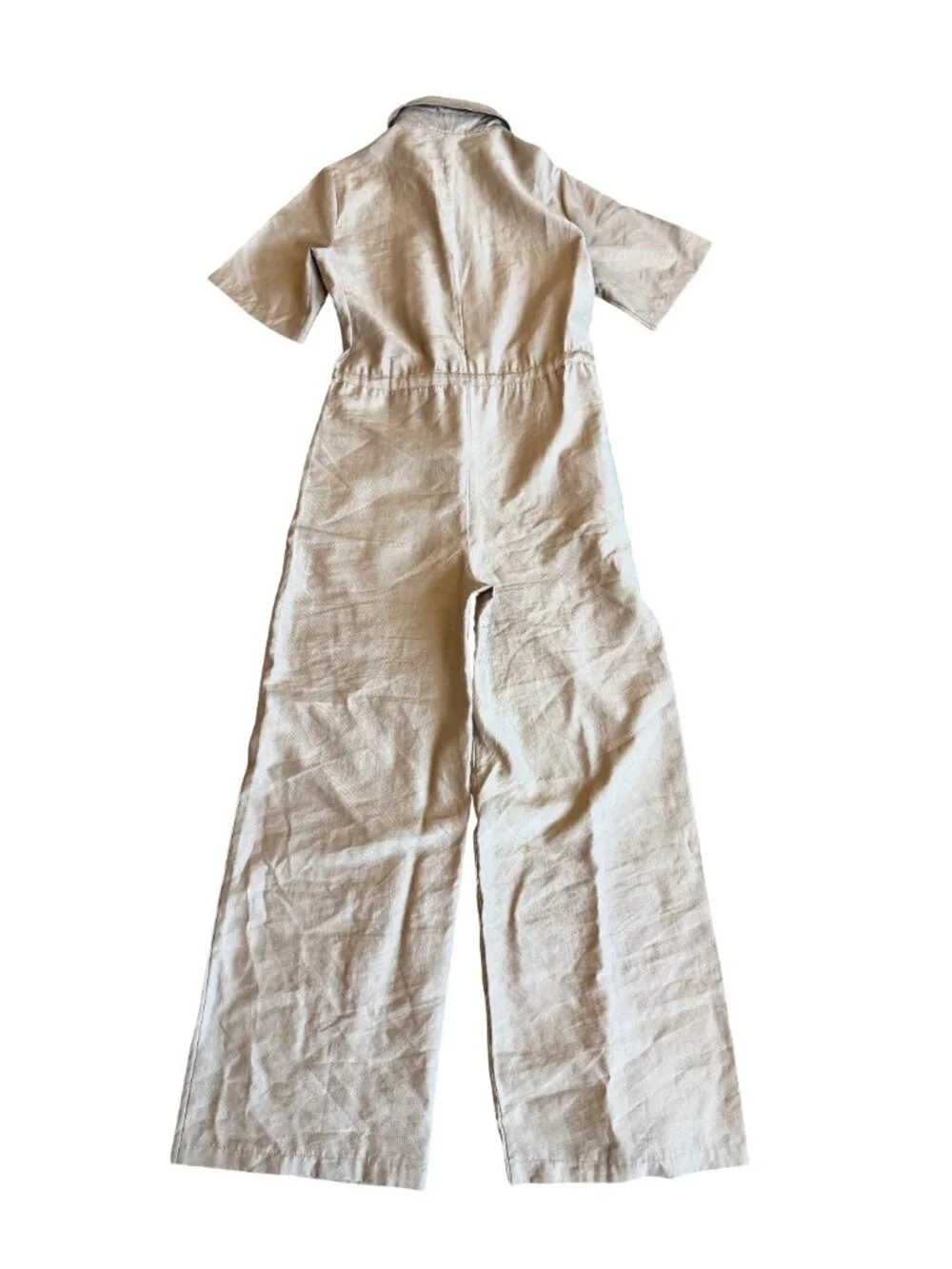 Topshop Utility Zip Jumpsuit Neutral Beige One-Piece Wide Leg Size 4 Women's